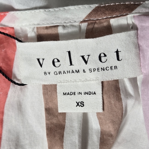 Velvet By Graham & Spencer Striped V-Neck Blouse - Pink, Brown, White, NWT - Picture 9 of 12